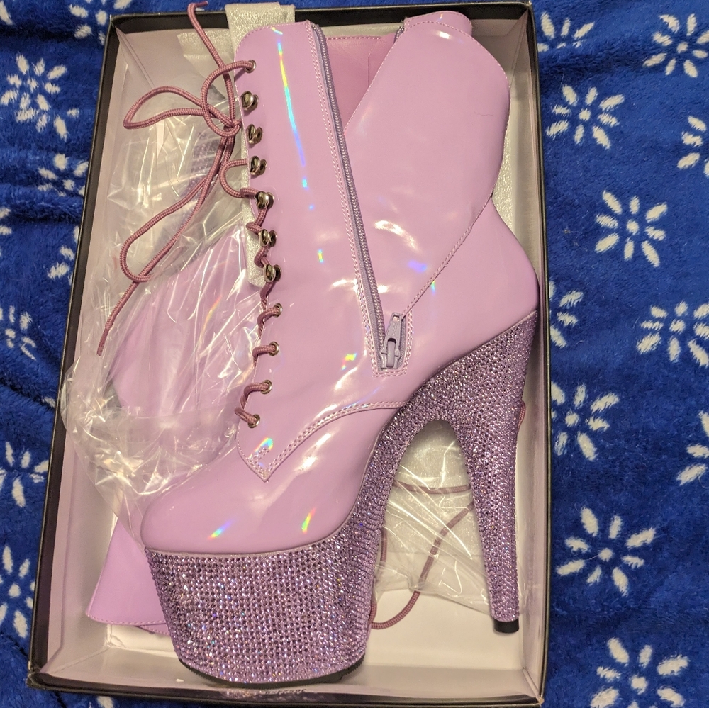 Iridescent Purple Lilac Lavender Platform Heel Boots